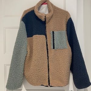 Daisy Street oversized jacket in color block fleece